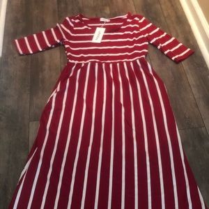 Mid-calf Red striped Maxi Dress with tags